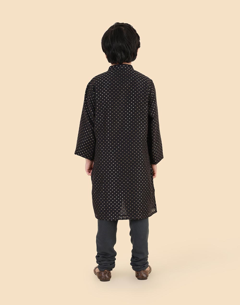Black Cotton Silk Blend Long Kurta