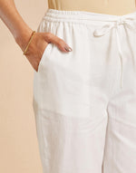 White Cotton Chikankari Casual PJ Pant With Drawstring