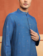 Blue Block Print Long Kurta styled for festive occasions