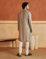 Beige Viscose Blend Dobby Slim Fit Long Kurta