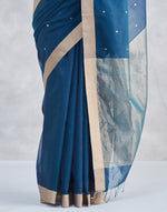 Teal Cotton Silk Blend Chanderi Sari