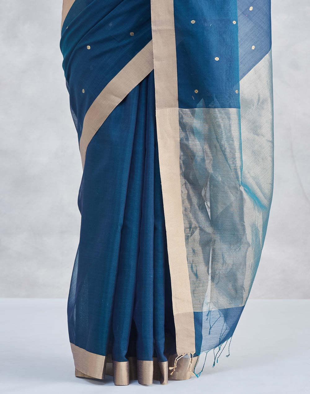 Teal Cotton Silk Blend Chanderi Sari