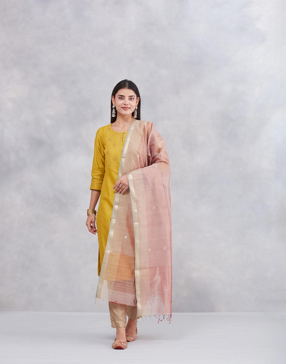 Pink Cotton Silk Blend Dupatta