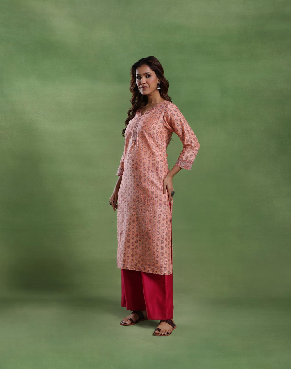 Pink Cotton Silk Long Kurta