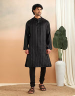 Dobby weave detail on the Black Dobby Long Kurta