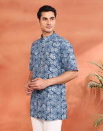Indigo Cotton Dabu Printed Kurta Short