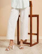 White Cotton Chikankari Casual PJ Pant With Drawstring