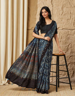 Indigo Viscose Blend Ajrakh Printed Sari