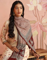 Natural-Red Silk Bagh Printed Stole