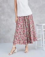 Brown Cotton Floral Midi Skirt