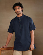 Navy Cotton Dobby Short Kurta