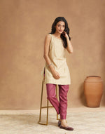 Beige Cotton Silk Embroidered Slim Fit Short Kurta