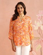 Block print detail on the Peach Block Print Floral Shirt