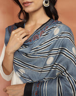 Blue Viscose Blend Ajrakh Printed Dupatta