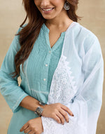 White Cotton Blend Chikankari Dupatta