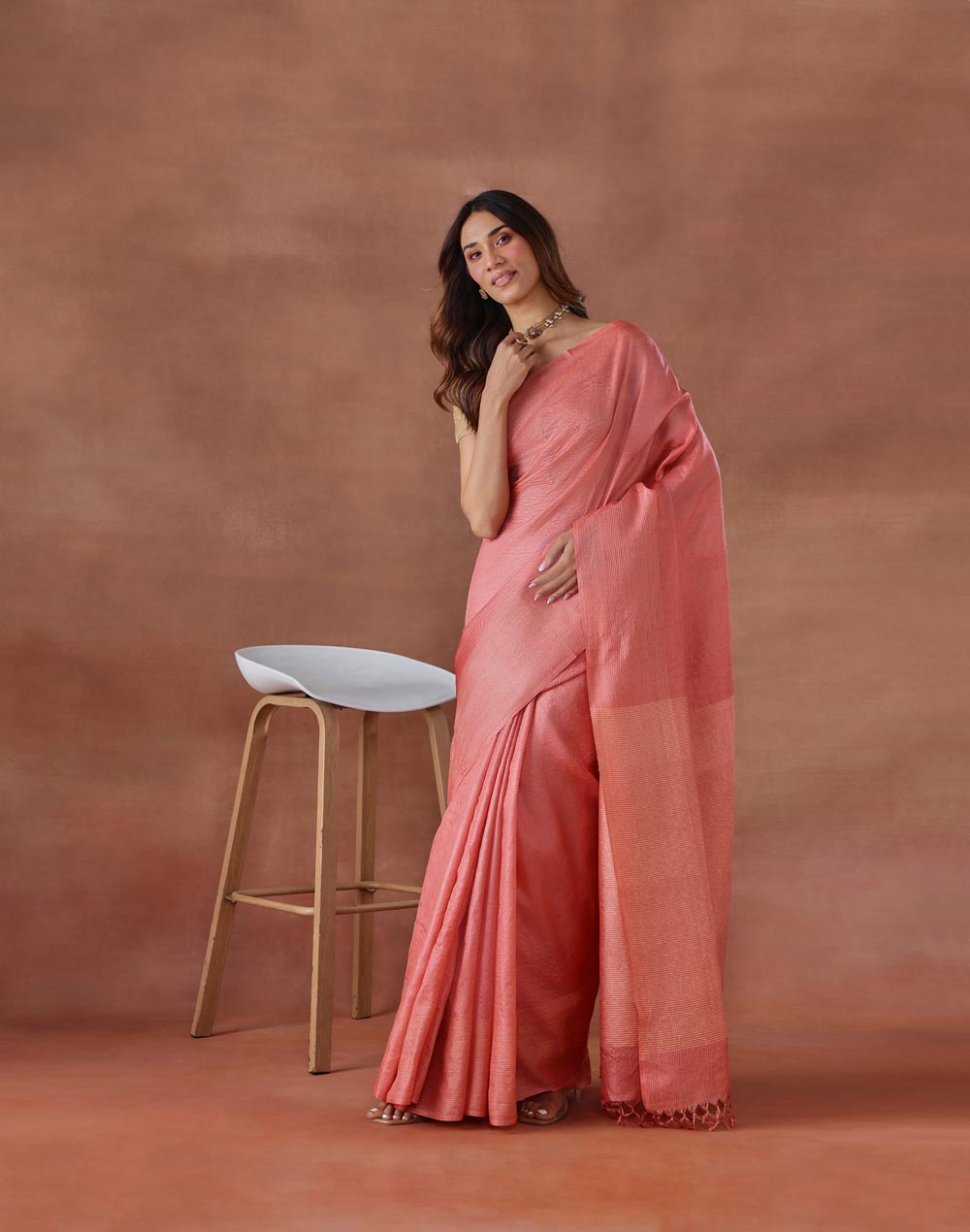 Pink Silk Blend Sari