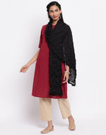 Black Cotton Mull Plain Phunka Crinkle Dupatta