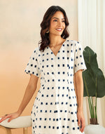 White Cotton Ikat Short Dress