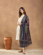Navy Cotton Silk Blend Hand Block Printed Dupatta