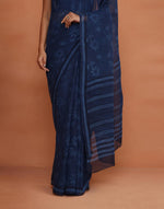 Indigo Cotton Silk Dabu Printed Sari