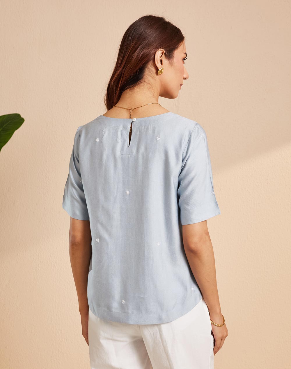 Light Blue Silk Blend Chikankari Arcadian Top