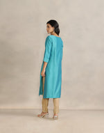 Turquoise Cotton Silk Pintucks Long Kurta