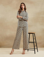 Beige Cotton Bagru Printed Shirt & Pant Set