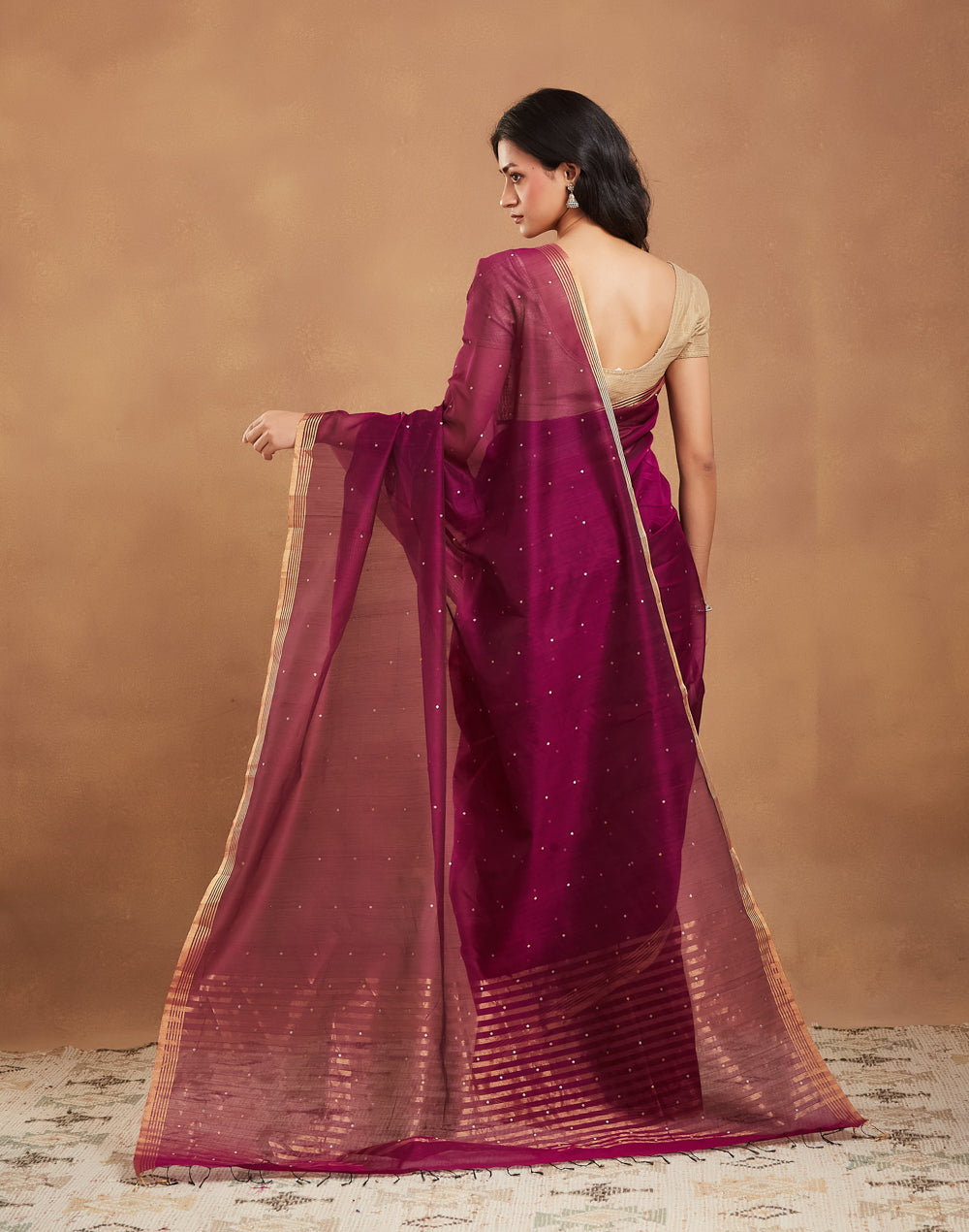 Purple Cotton Silk Blend Chanderi Sari