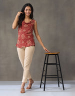 Red Rayon Blend Ajrakh Printed Top