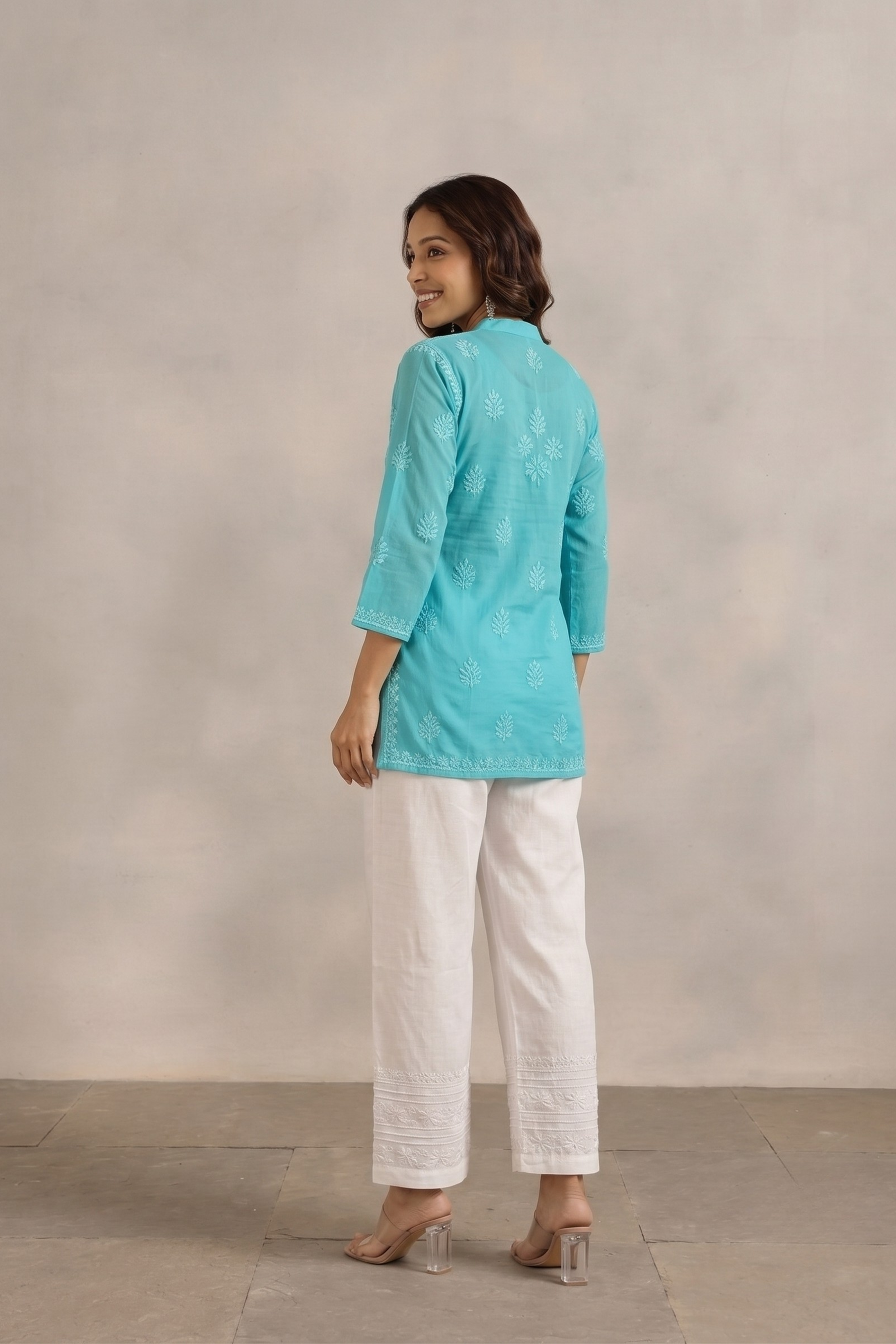 White Cotton Chikankari Pallazo