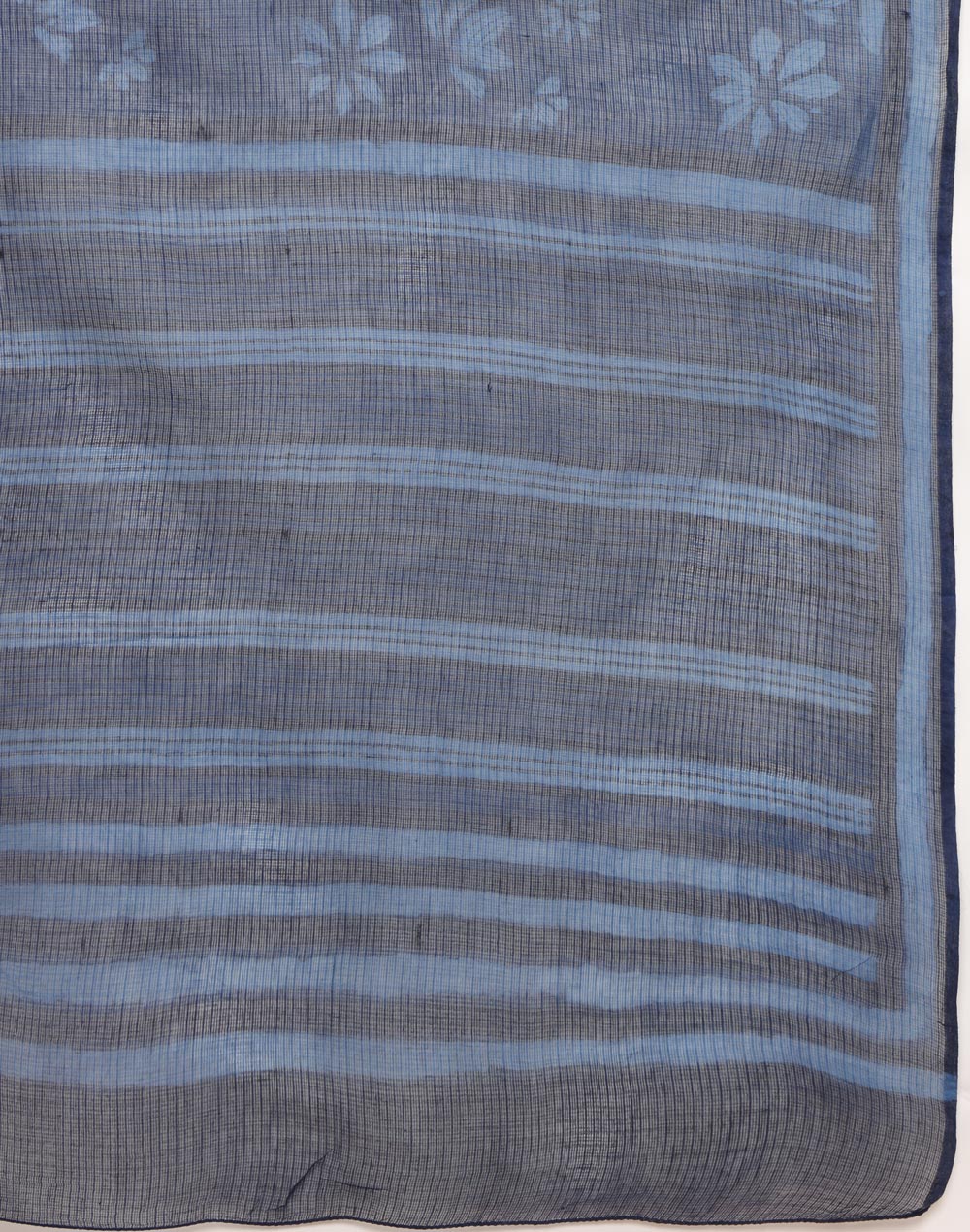 Indigo Cotton Silk Dabu Printed Sari