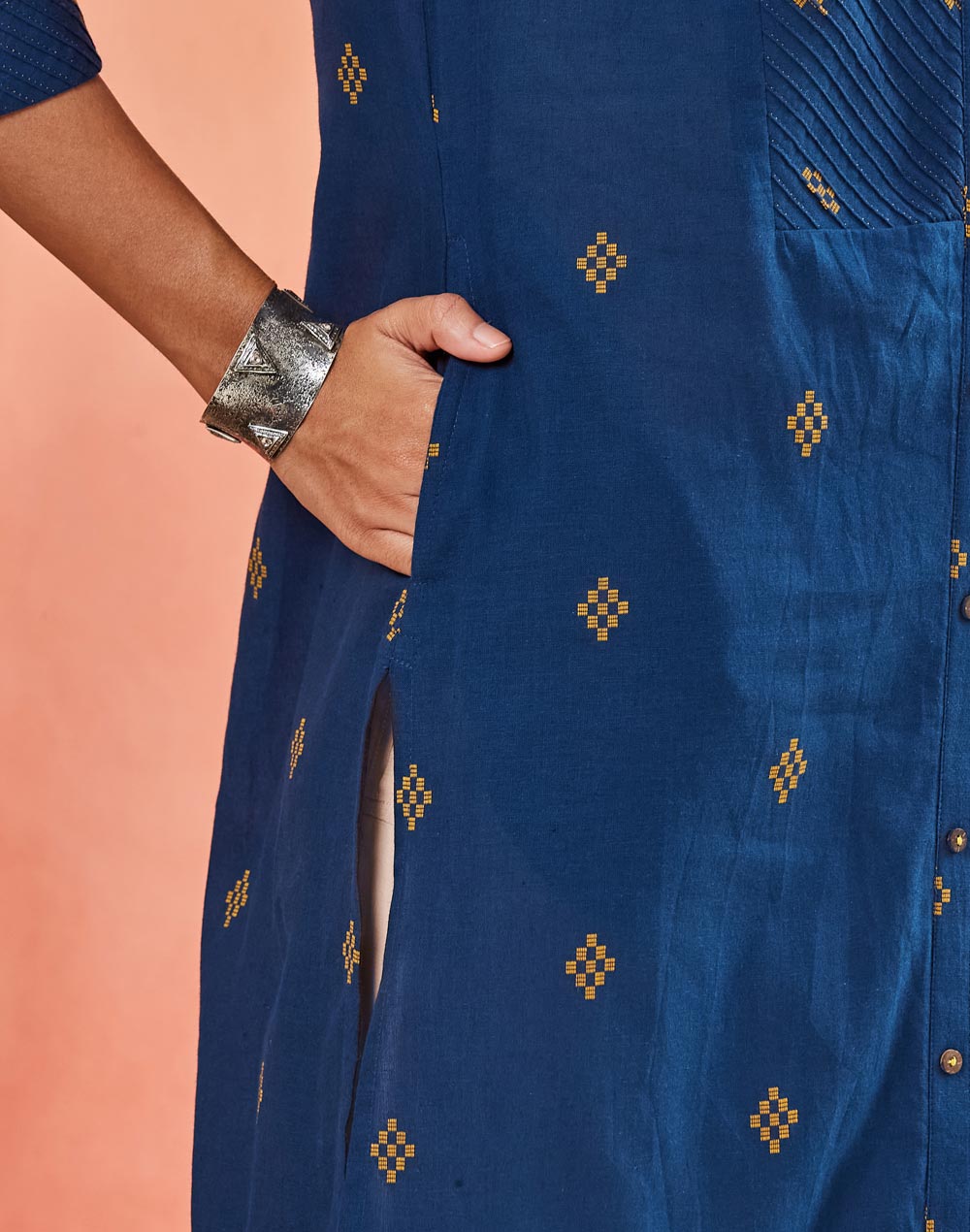 Teal Cotton Slim Fit Long Kurta