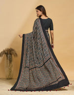 Black Viscose Blend Ajrakh Printed Sari