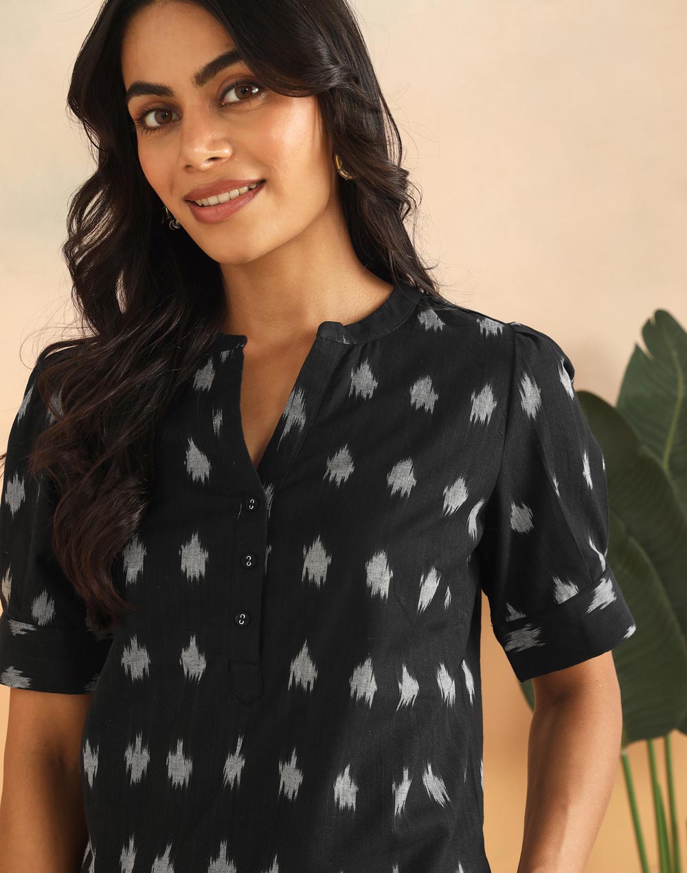 Black Cotton Ikat Top