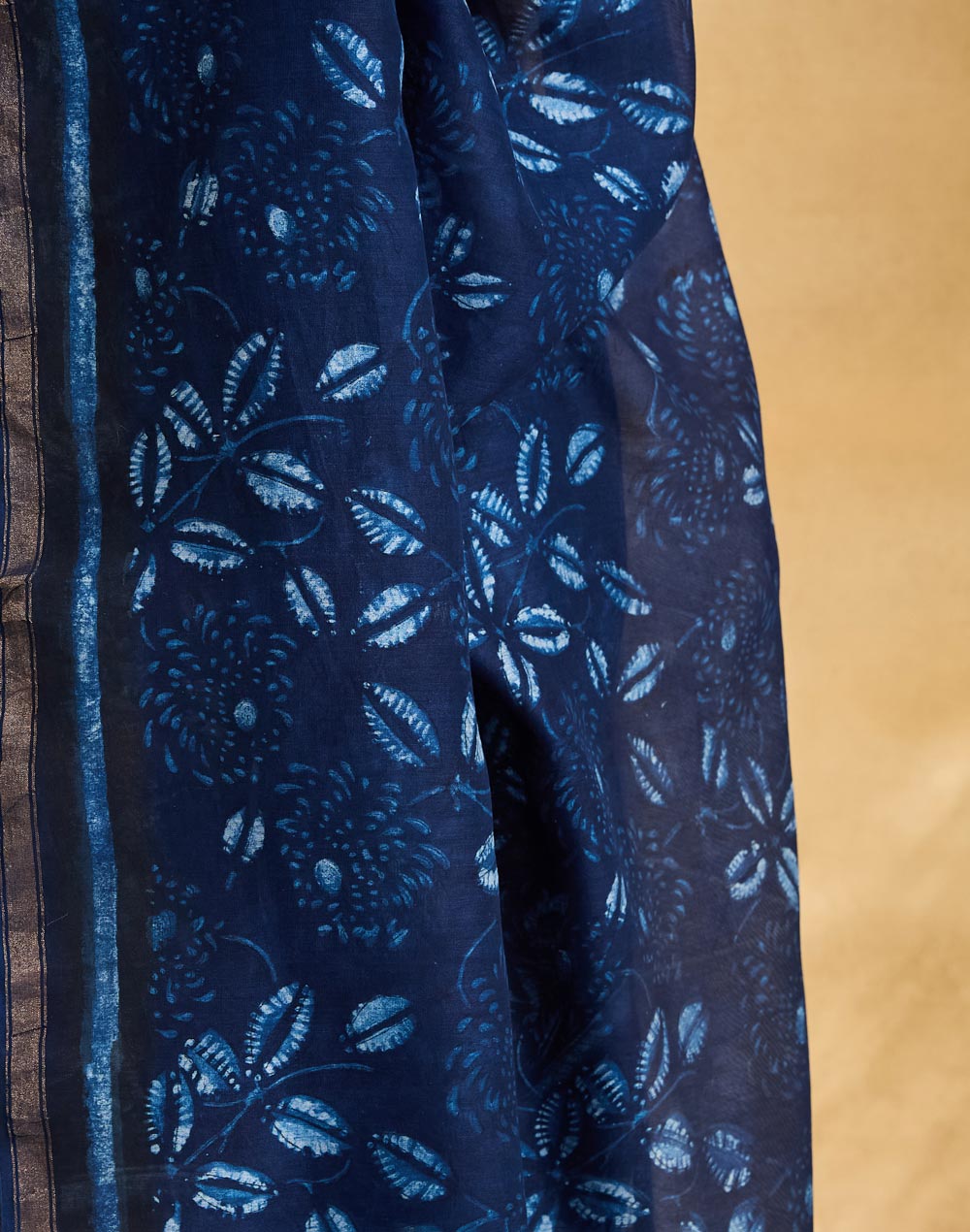 Indigo Cotton Silk Blend Hand Block Print Dupatta