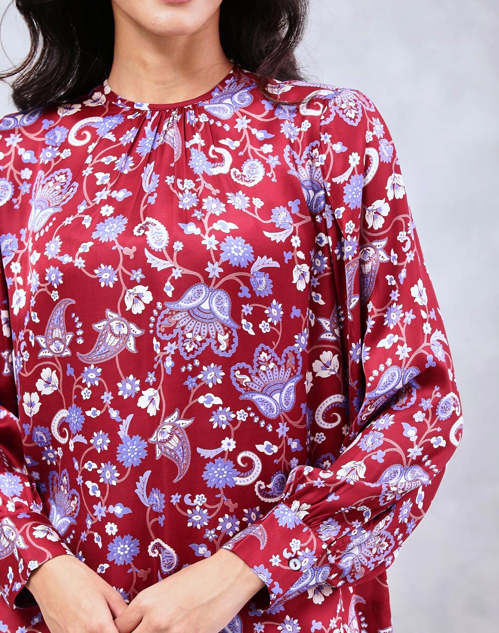 Red Rayon Blend Printed Top