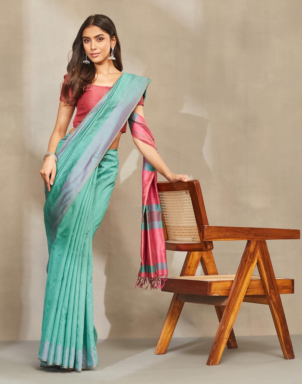 Green Silk Hand Woven Sari