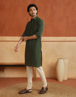 Green Cotton Dobby Slim Fit Pathani