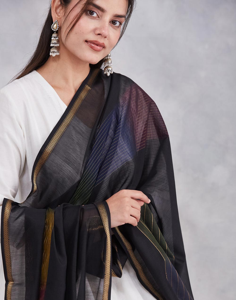 Black Cotton Silk Blend Dupatta
