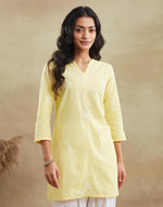 Yellow Cotton Chikankari Short Kurta