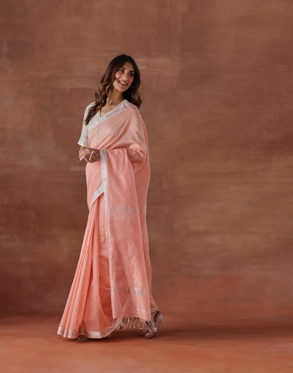 Pink Cotton Silk Blend Woven Wonders Maheshwari Sari