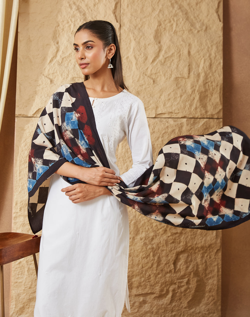 Black Viscose Ajrakh Print Stole for Women from Fabindia UK