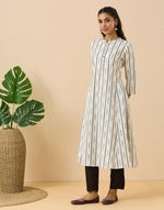 White Cotton Ikat Slim Fit Long Kurta