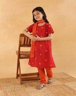 Red Cotton Dobby 3pc Churidar Set