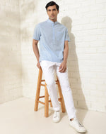 Light Blue Cotton Comfort Fit Mid Placket Shirt