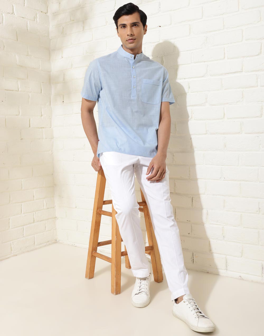 Light Blue Cotton Comfort Fit Mid Placket Shirt