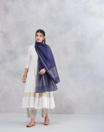 Navy Cotton Silk Blend Hand Woven Stole