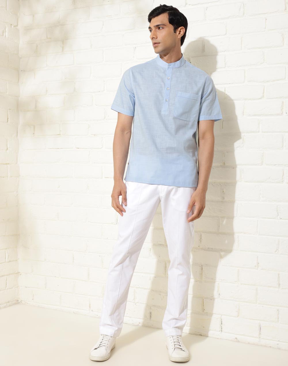 Light Blue Cotton Comfort Fit Mid Placket Shirt