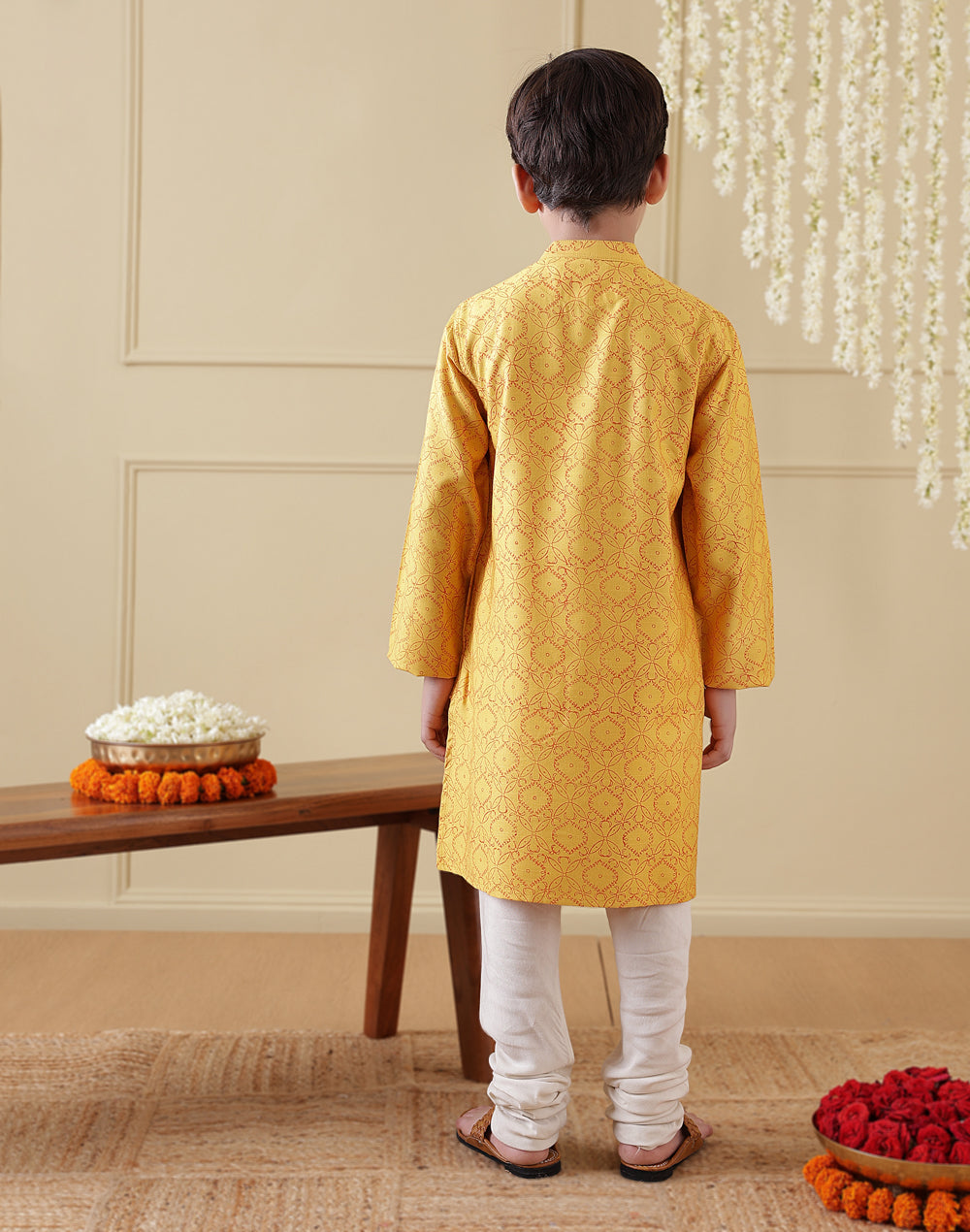 Yellow Viscose Blend Hand Block Printed Long Kurta