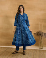 Indigo Cotton Dabu Long Kurta